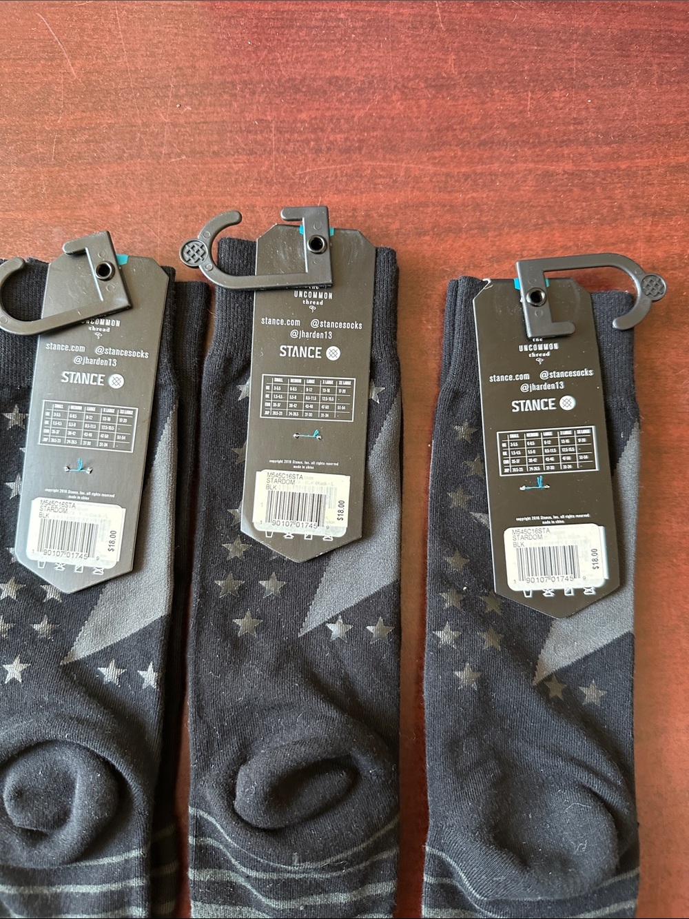 #142, NWT Stance Men’s Black and Gray Star & Stripe Crew Socks - 3 Pack - Picture 3 of 3